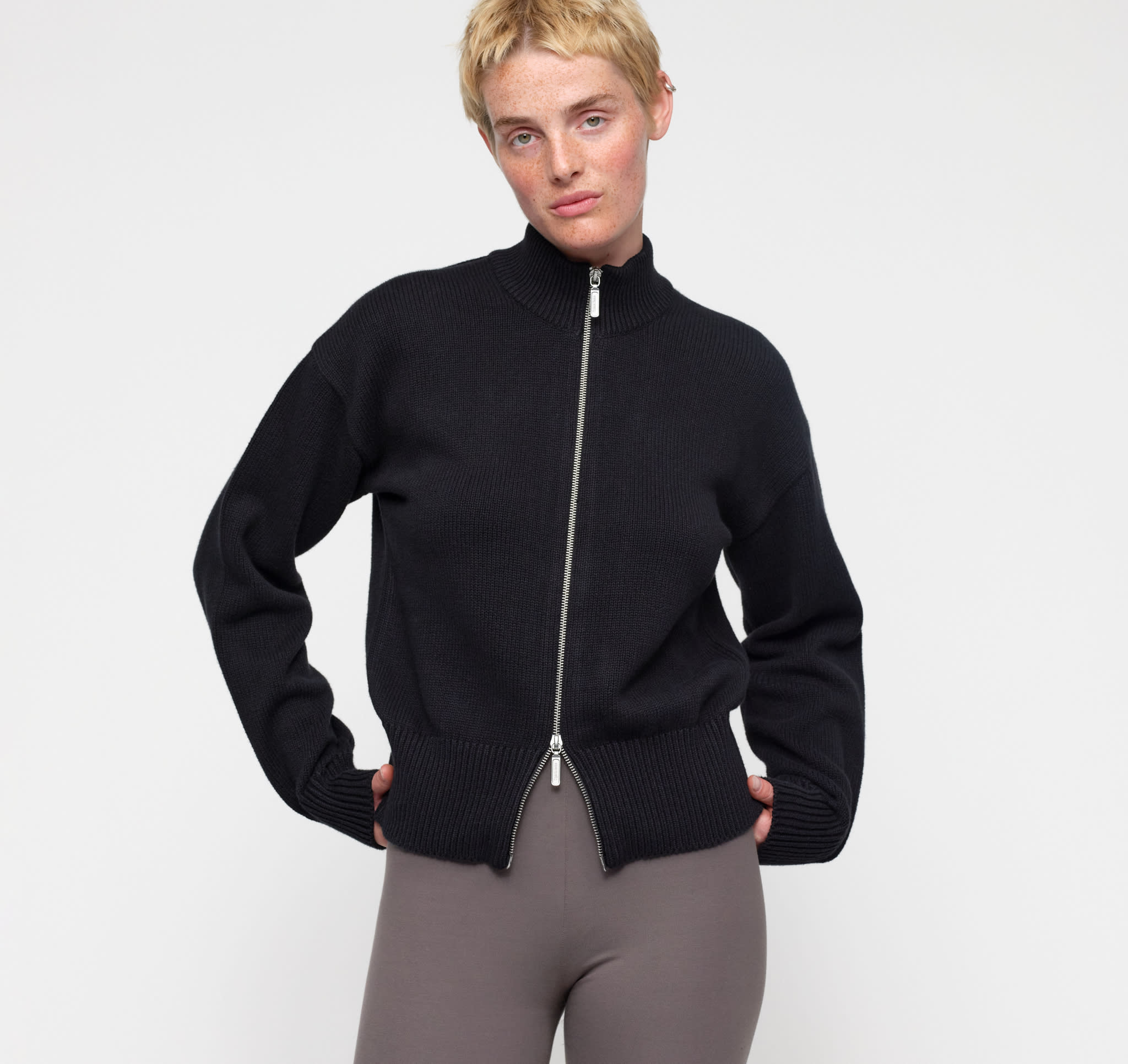 True Knit High Collar Cardigan - Black | Organic Basics