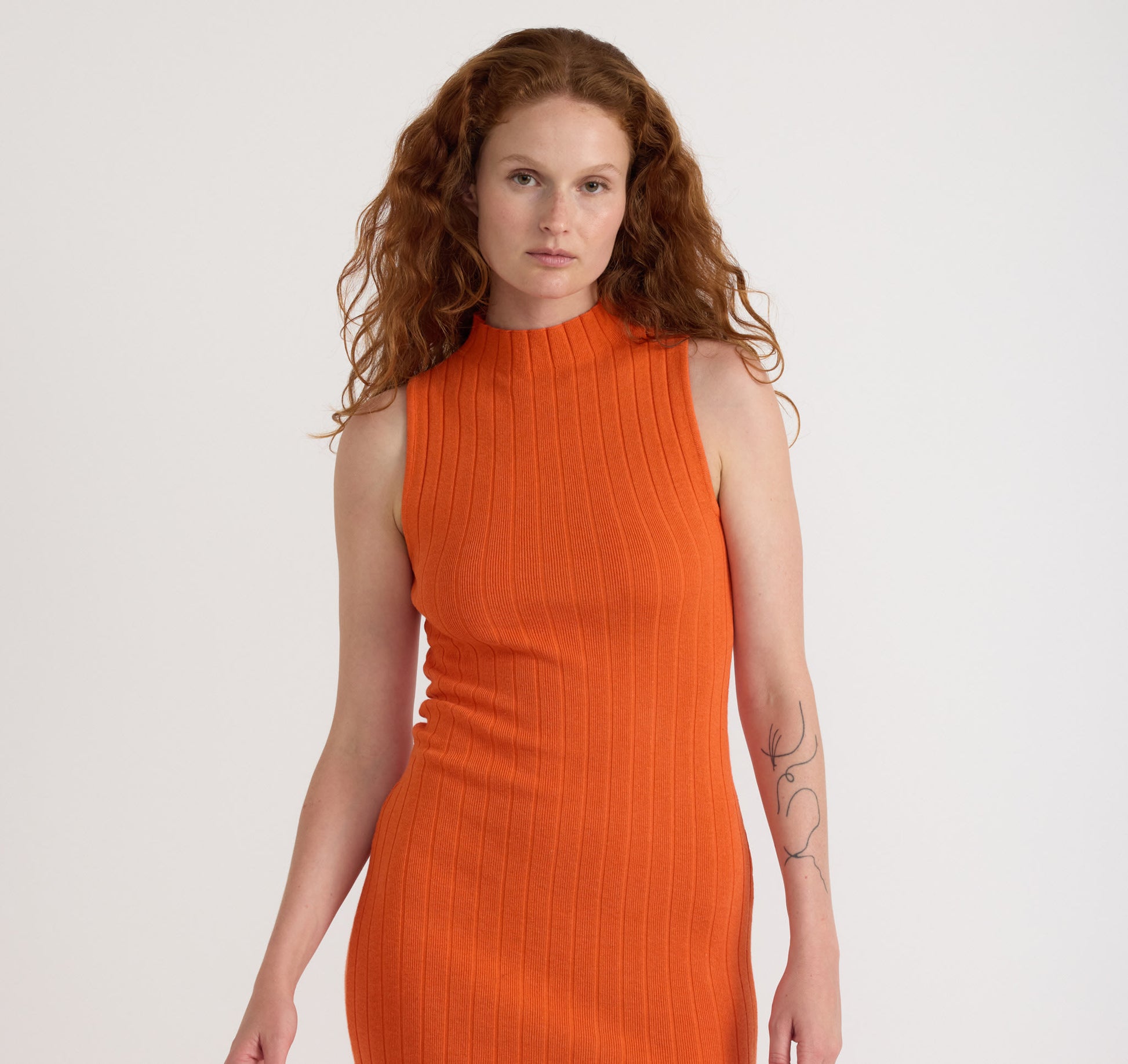 orange turtleneck dress Orange Turtleneck Dress with Zipper slit on the side