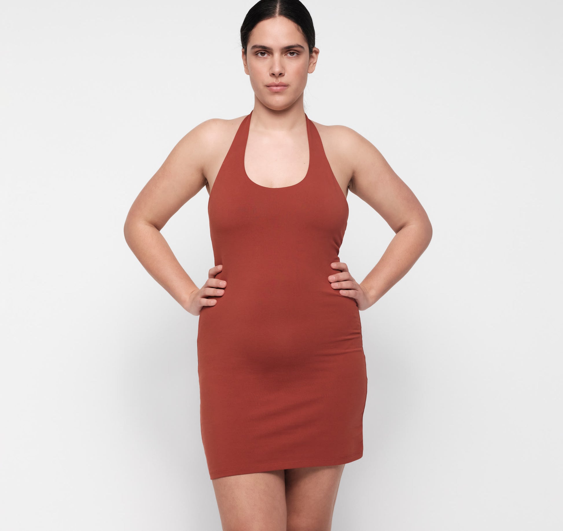double layered mini dress in rust Rust MissPap Double Layer Slinky Ruched Asymmetric Mini Dress