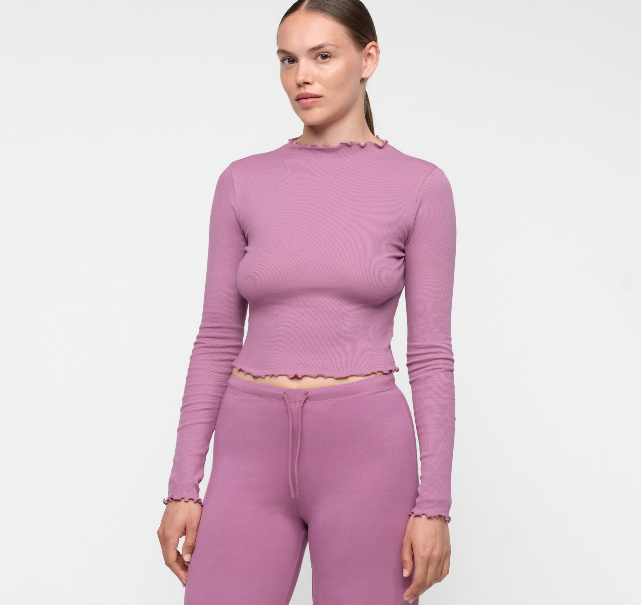 Core Rib Mock Neck Long Sleeve Tee - Sugar Plum | Organic Basics