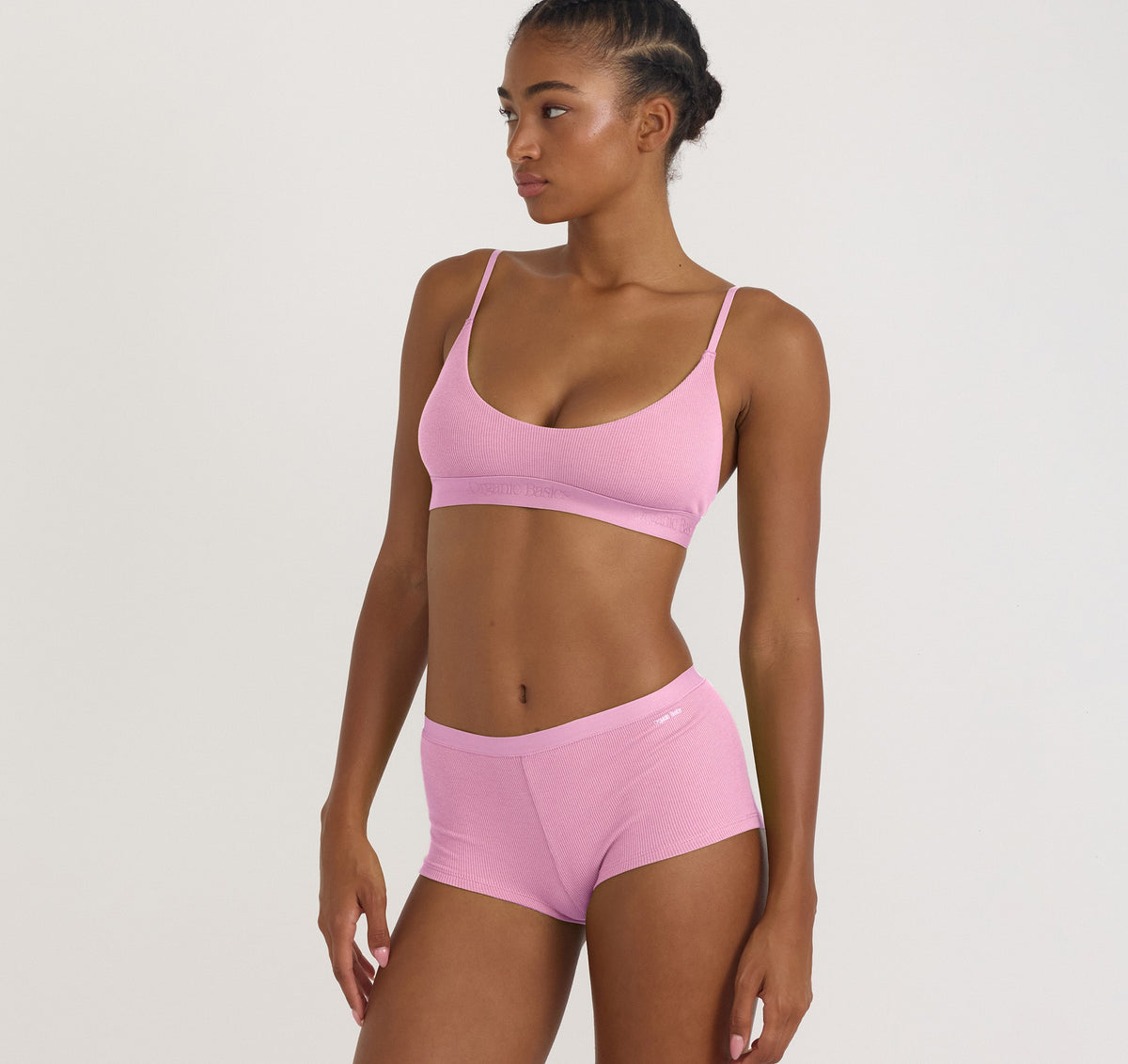 Core Rib Open Back Scoop Bralette 2-Pack - Petal Pink – organic cotton – view 2