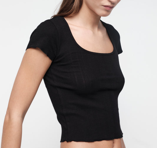 Pointelle Square Neck Tee