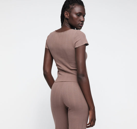 Pointelle Square Neck Tee