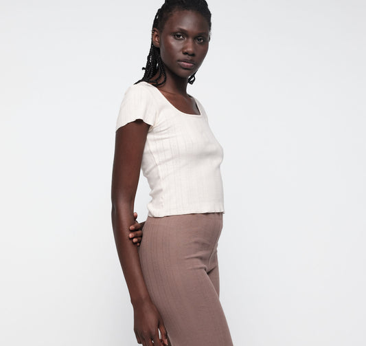 Pointelle Square Neck Tee