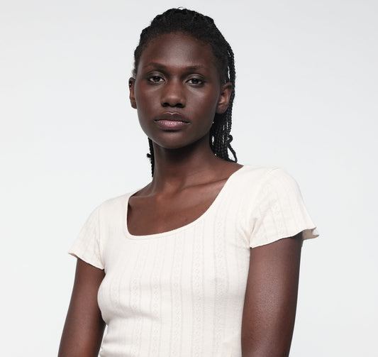 Pointelle Square Neck Tee