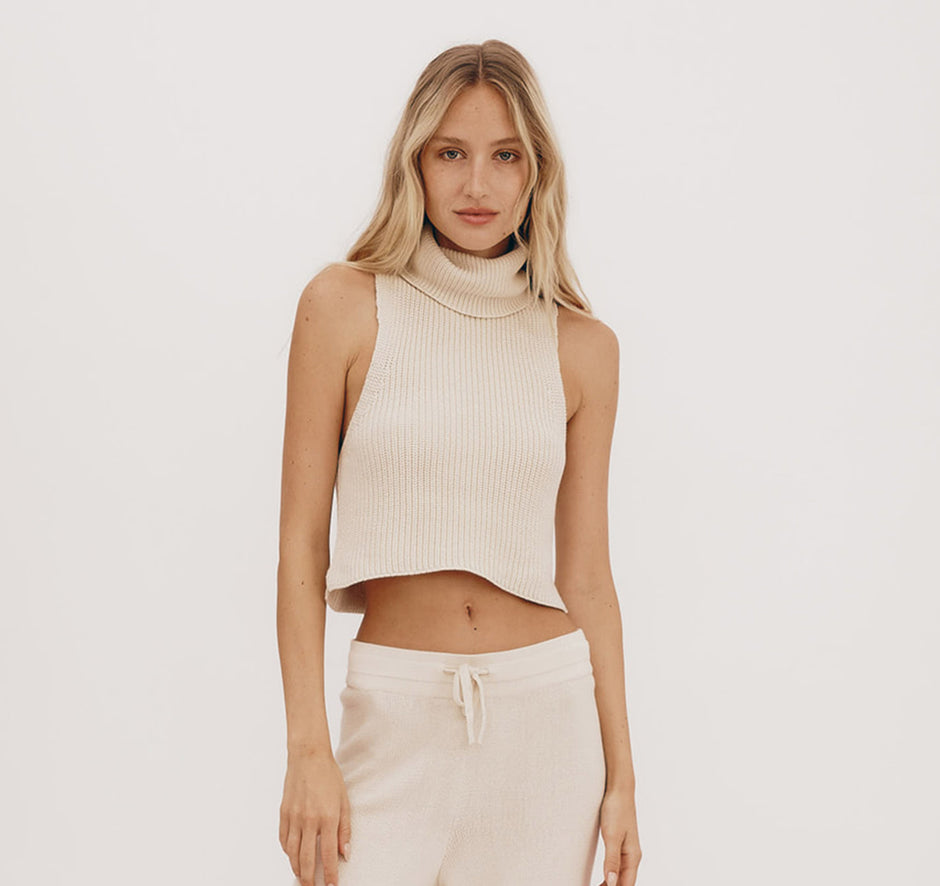 Womens Organic Cotton Turtleneck Knit Cocoa Brown