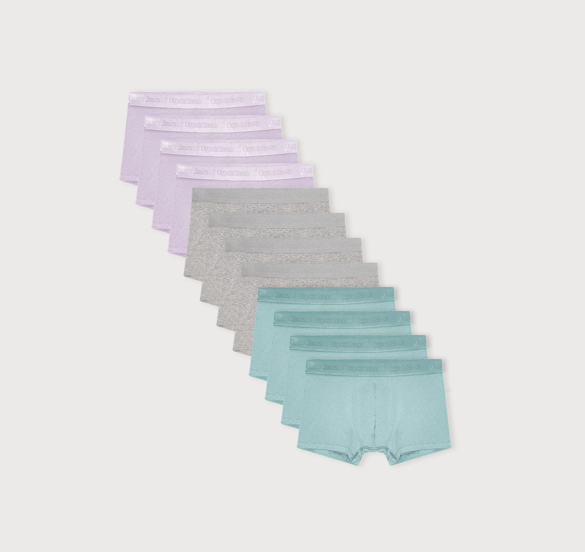 Core Trunks 12-Pack - Soft Lilac / Grey Melange / Eucalyptus – organic cotton