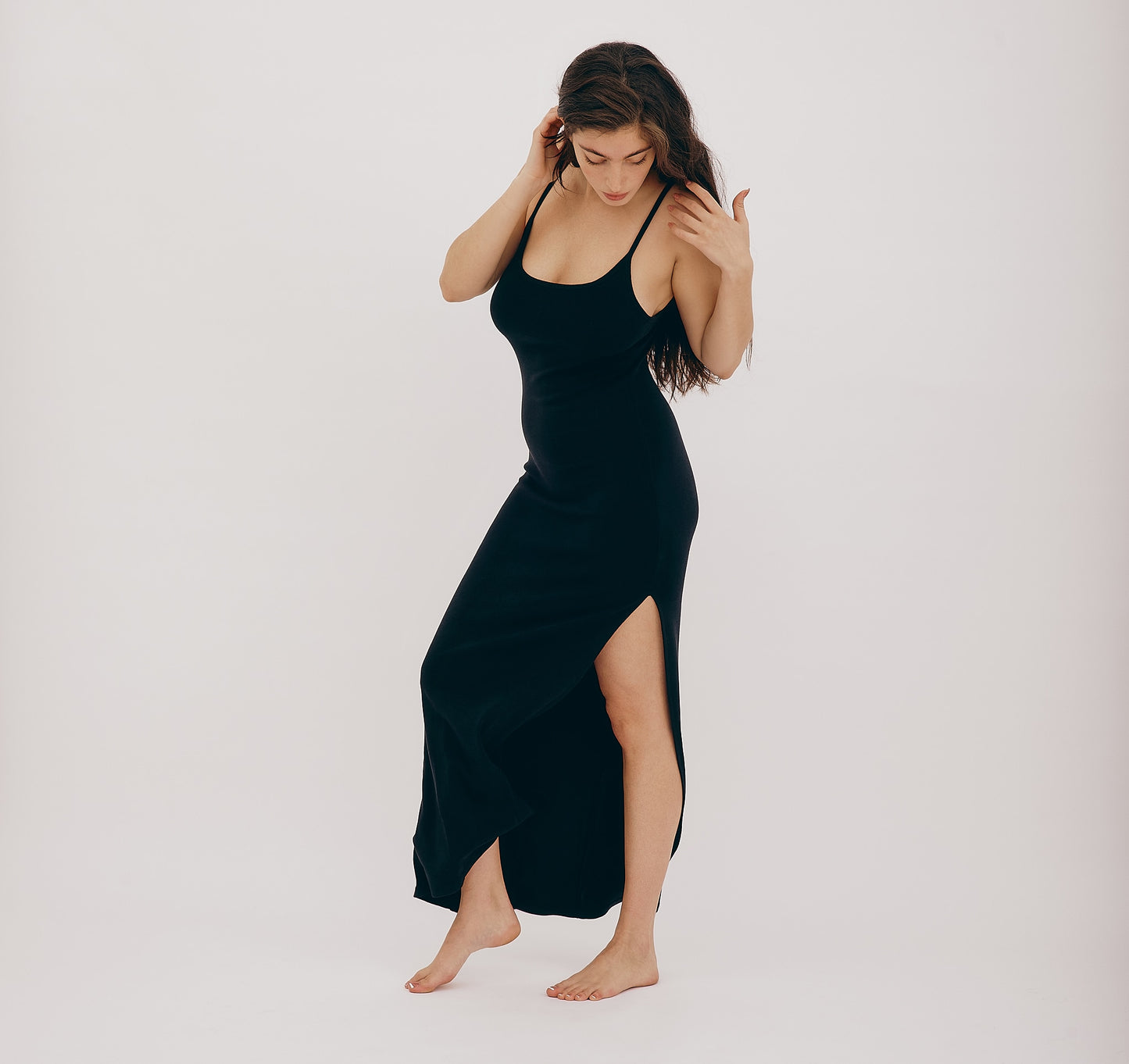 black maxi slip dress Dani Slip Dress ~ Black Luxe Satin M