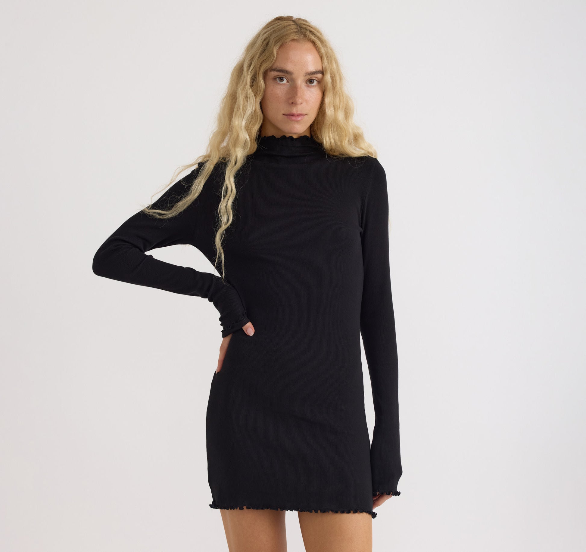 Core Rib Mock Neck Long Sleeve Dress | Only 35 | Organic Basics Core Rib Mock Neck Long Sleeve Dress | Only 35 | Organic Basics