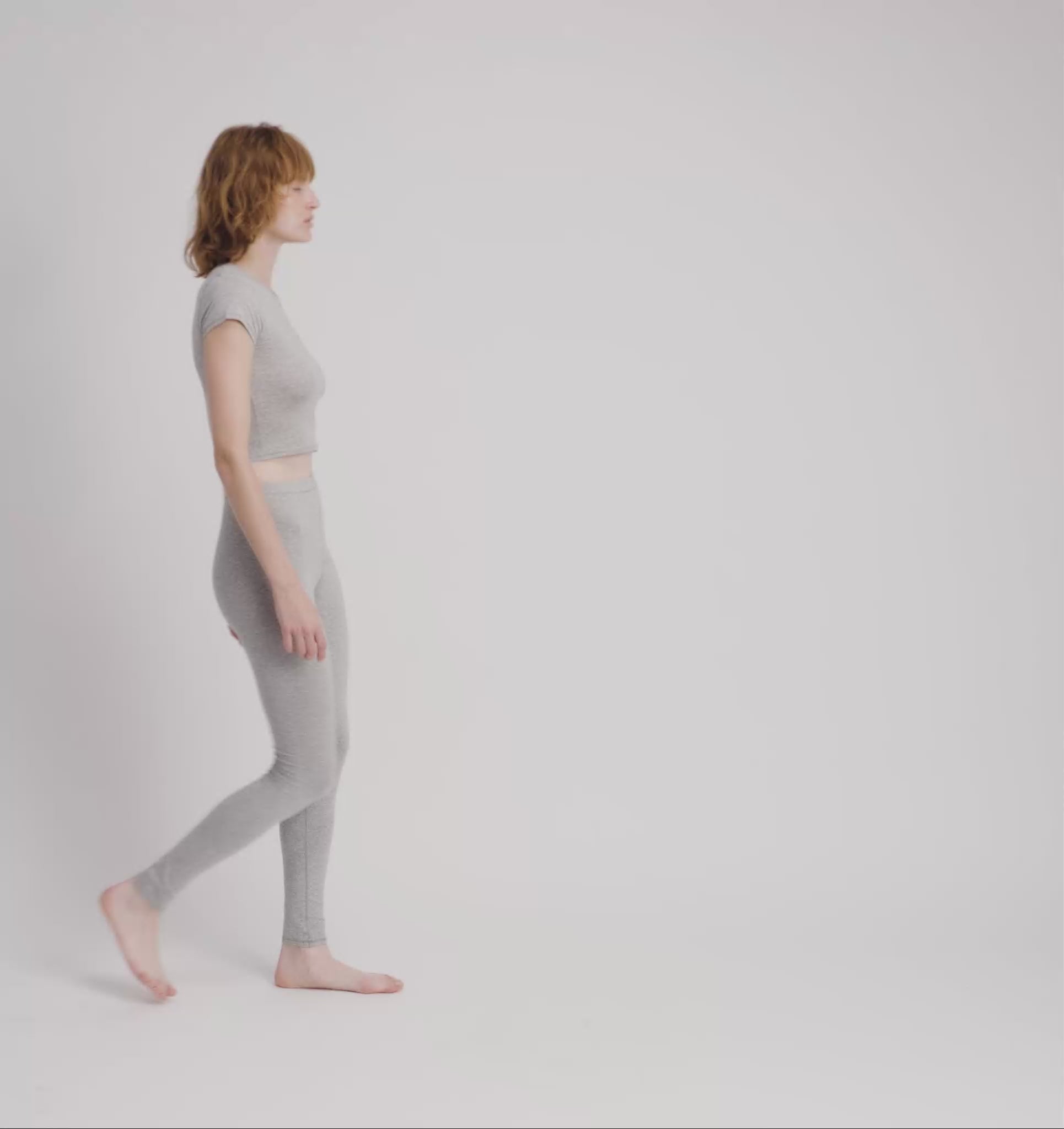 Women's gray melange leggings with mixed stitching