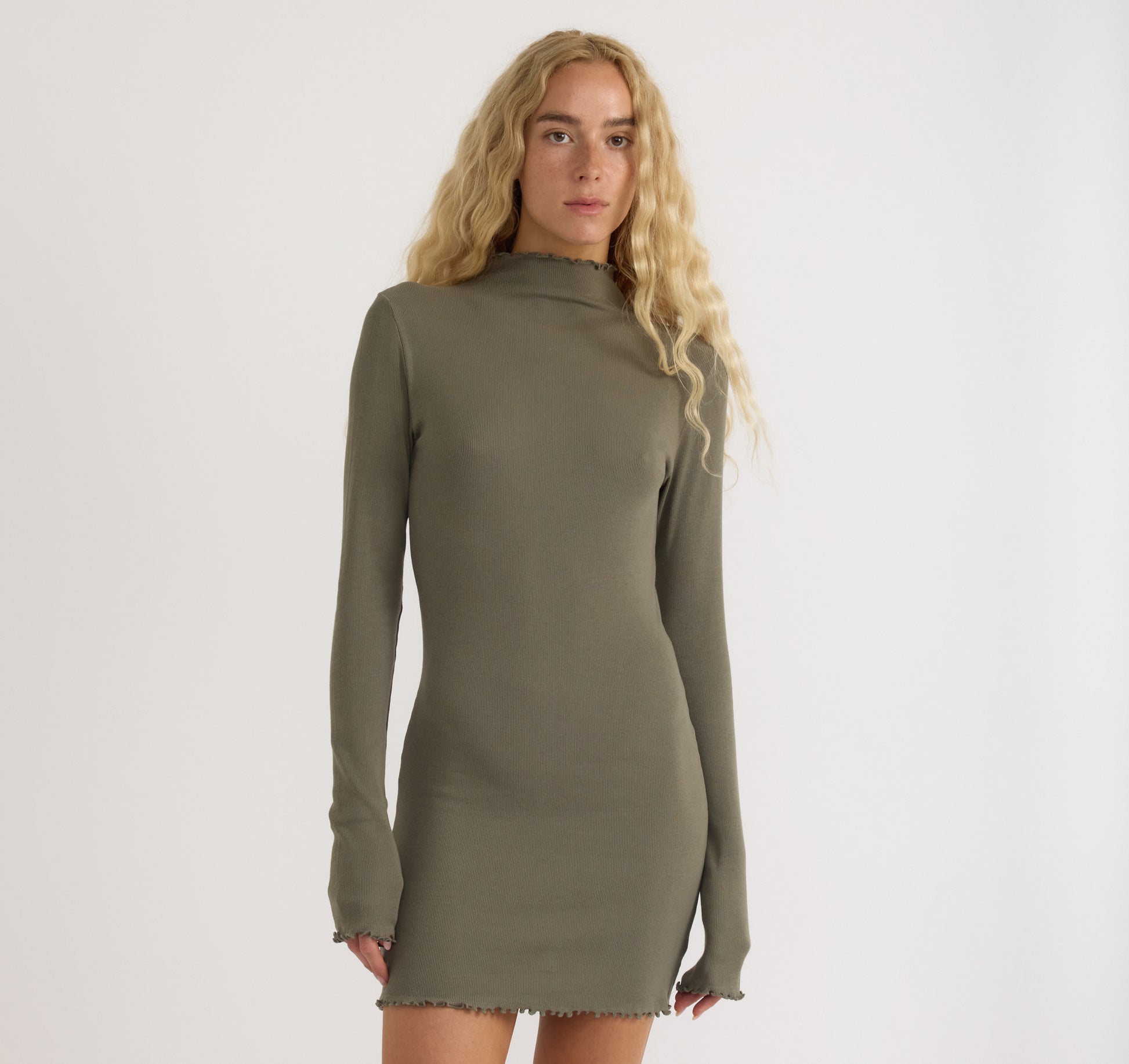Core Rib Mock Neck Long Sleeve Dress | Only 35 | Organic Basics Core Rib Mock Neck Long Sleeve Dress | Only 35 | Organic Basics