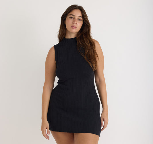 Soft Knit Rib Mock Neck Dress