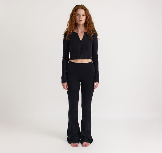 Soft Knit Rib High-Rise Flare Pants