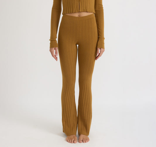 Soft Knit Rib High-Rise Flare Pants