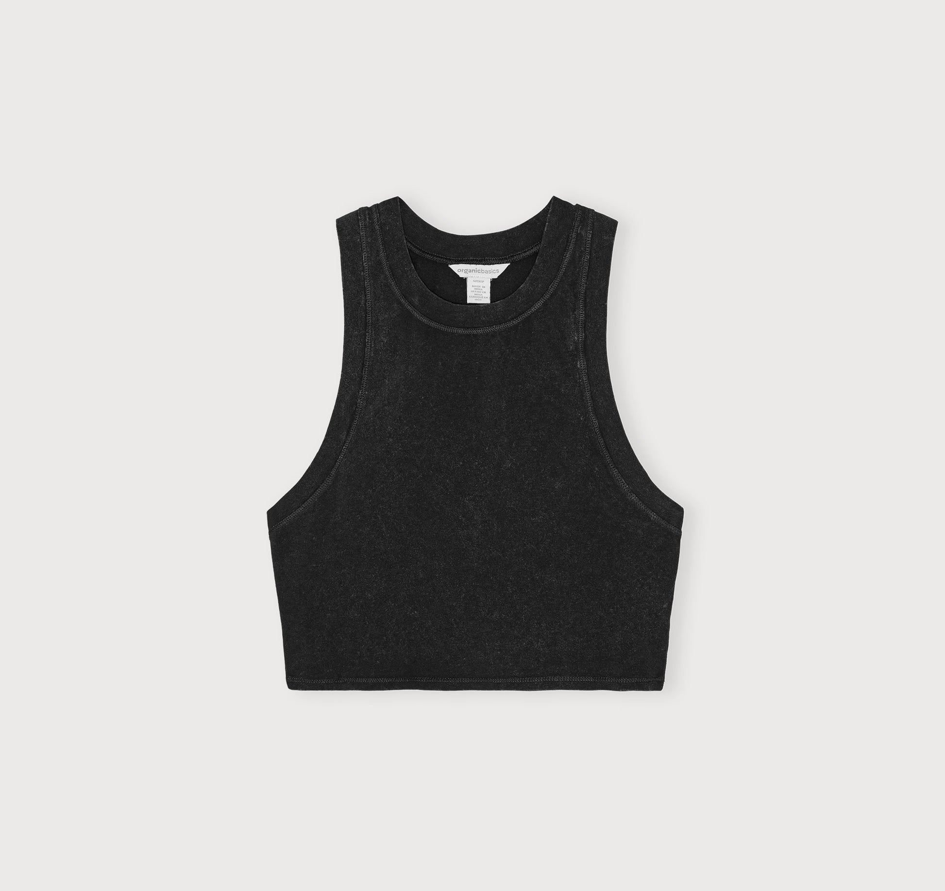 Organic Cotton Fitted Cropped Tank Top - Black