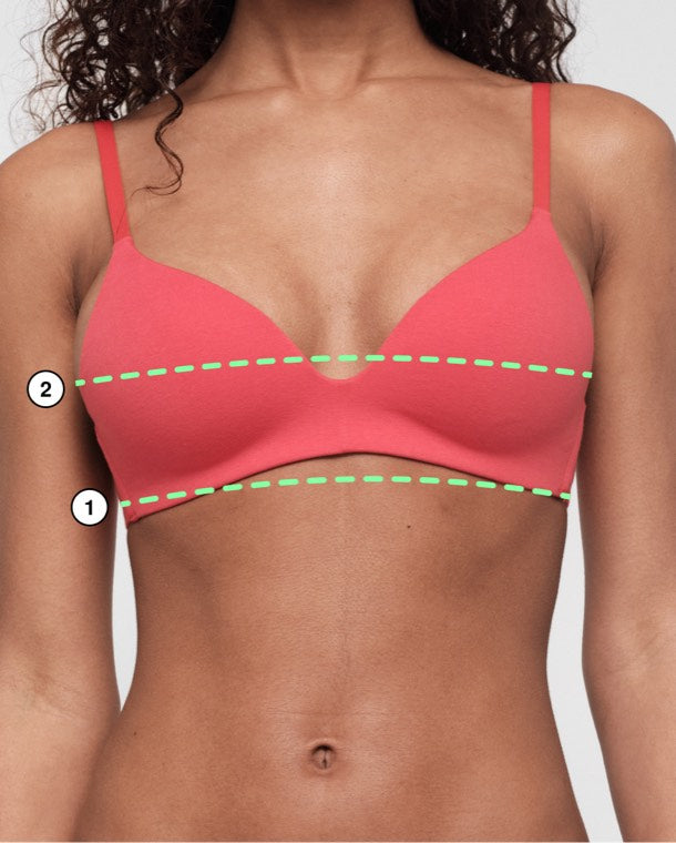 Where to measure your underband (1) and bust (2)